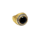 10K Greek Design Round Black Stone Ring New