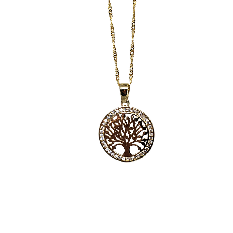 10k Gold Singapore Chain with Tree Of Life Pendant