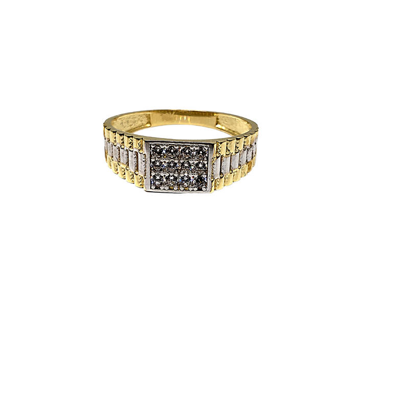 10K DuoColor Rectangle Zirconia Stones Ring