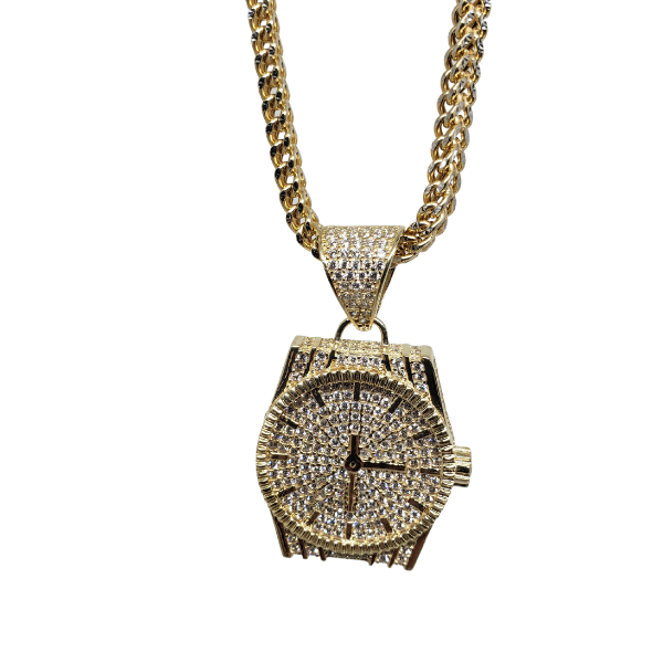 10k Diamond Cut Franco Chain With Watch Pendant
