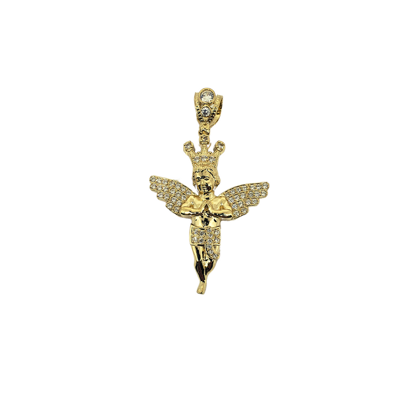 10K Gold Angel Crown Pendant with Stones