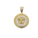 10k Round Greek Design Pendant with Stones