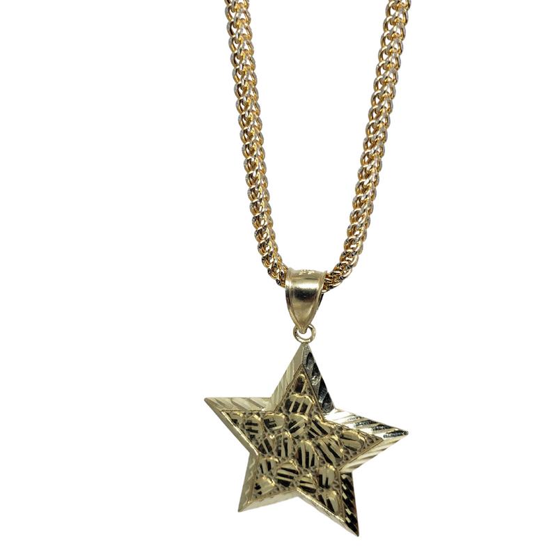 10k Diamond Cut Franco Chain With Star M Pendant