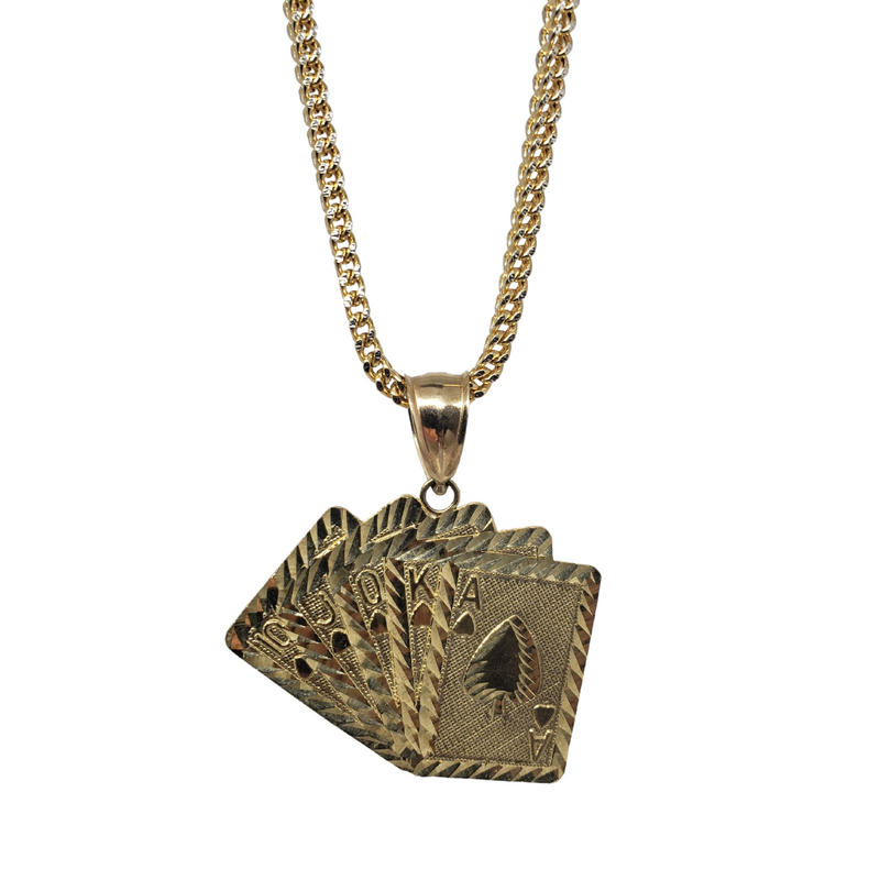 10k Diamond Cut Franco Chain With Cards Pendant