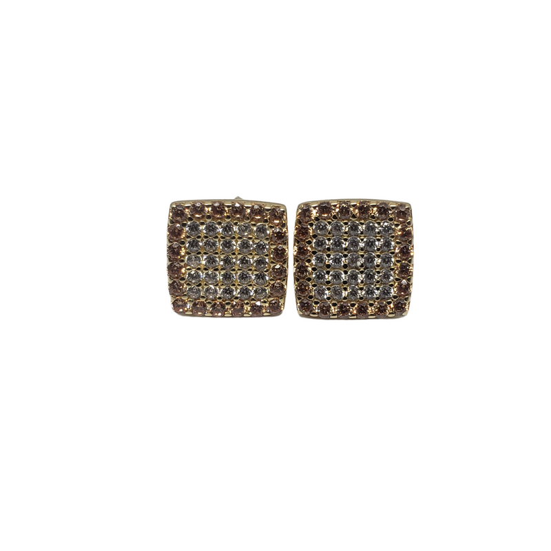 10k Yellow Gold Studs Earings Gold-White Stones