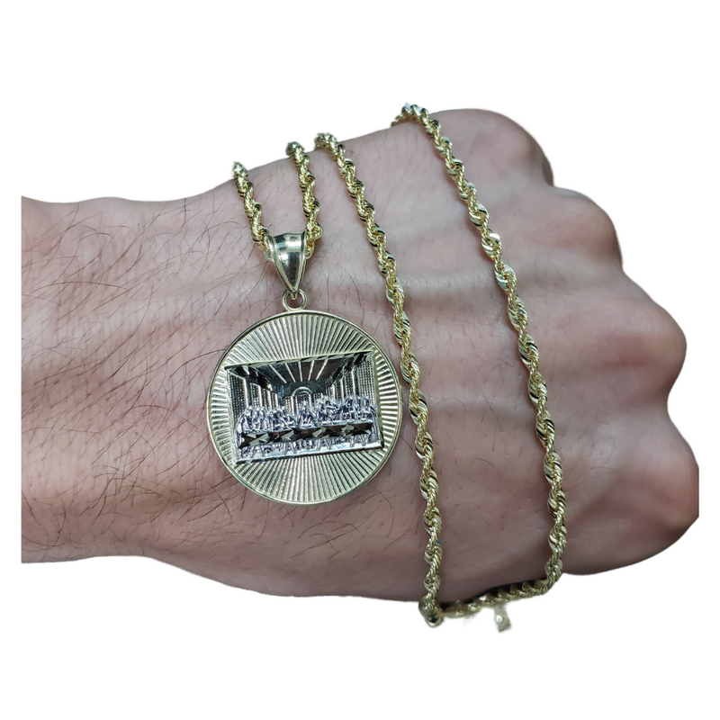Rope Chain Laser cut 10k + Last Supper Gold Pendant 10 karat LA507