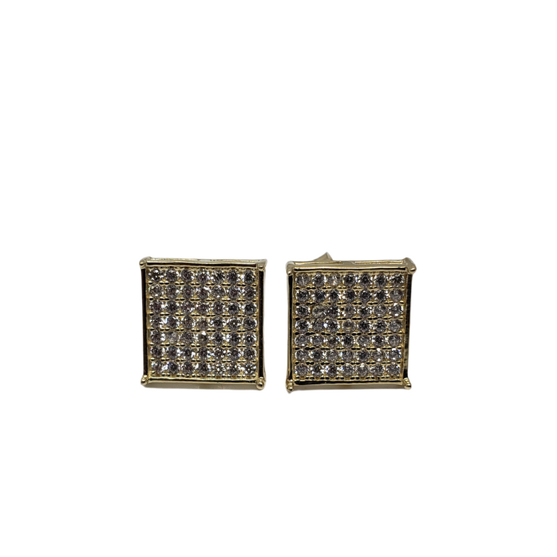 10k Studs Square Earrings Zirconia Stones New