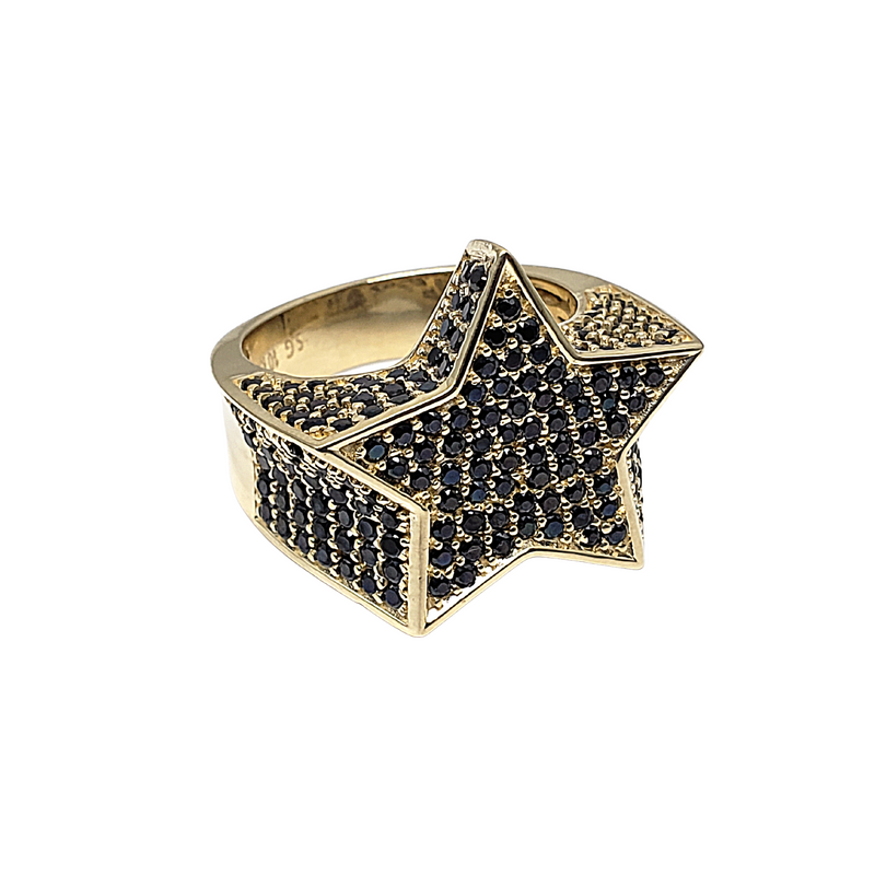 10K Star Ring With Black Stones