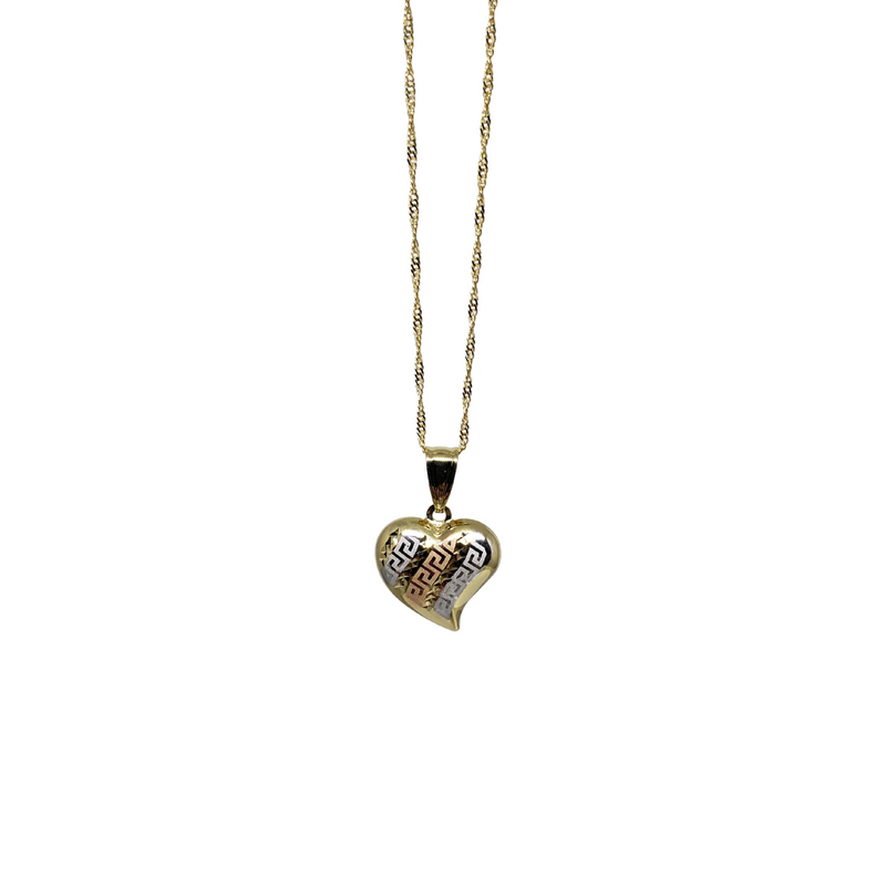 10k Gold Chain with Tricolor Medusa Shaped Heart Pendant