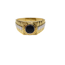 10K Duo Color Greek Design Round Black Stone Ring