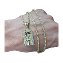 Rope Chain Laser Cut 10kt + Jesus Head Pendant 10 karat LA510