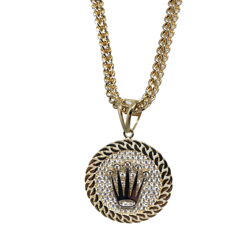 10k Diamond Cut Franco Chain With Round Rolly Pendant