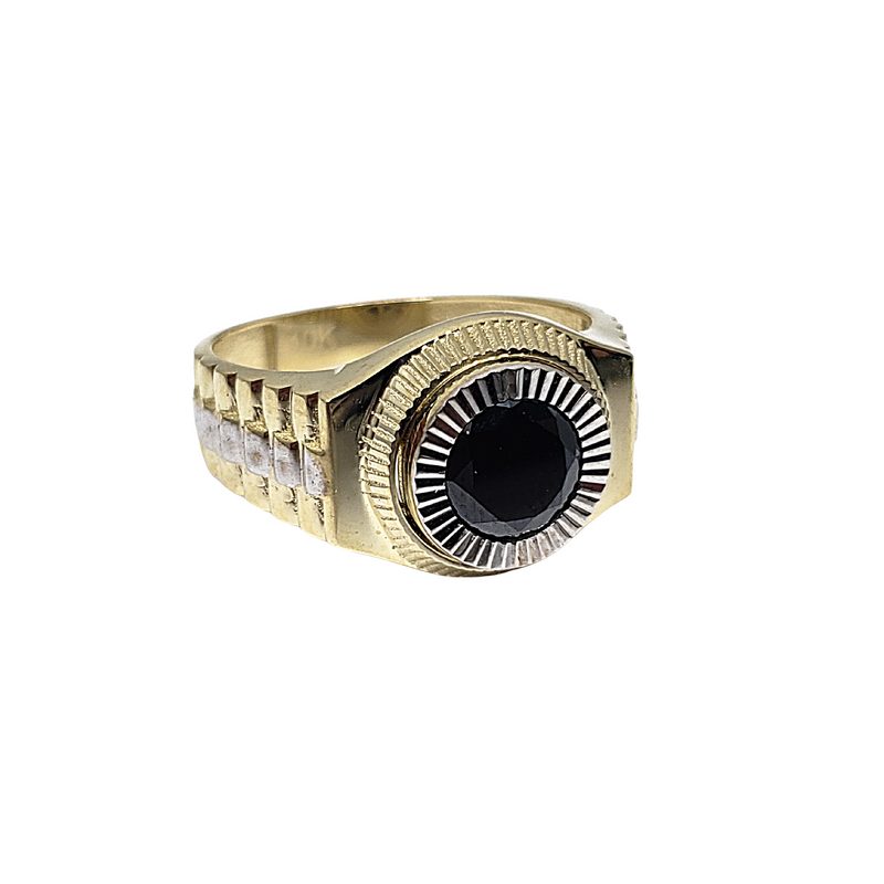 10K Black Stone Round Design Ring