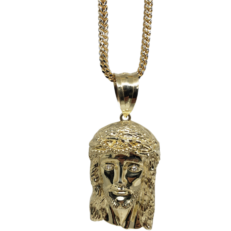 10k Diamond Cut Franco Chain With Jesus Pendant