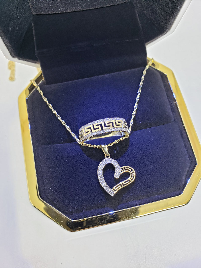 Medusa Heart Necklace + medusa Ring in 10k gold ENS-0013