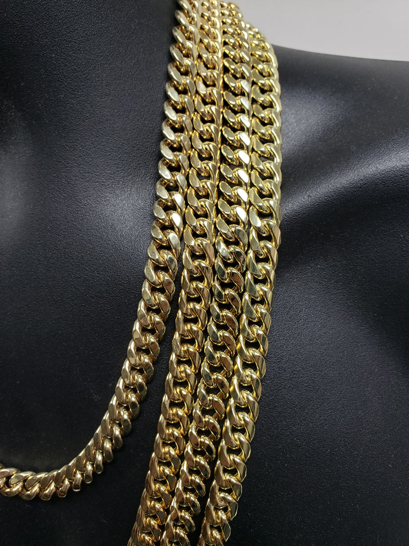 9.5MM 10k Yellow Gold Miami Cuban Link Chain semi-solid