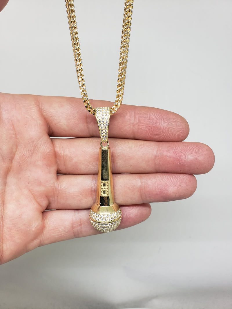 Chaîne Franco 10k taille Diamant avec pendentif Microphone