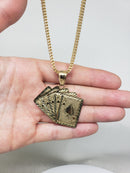 10k Diamond Cut Franco Chain With Cards Pendant