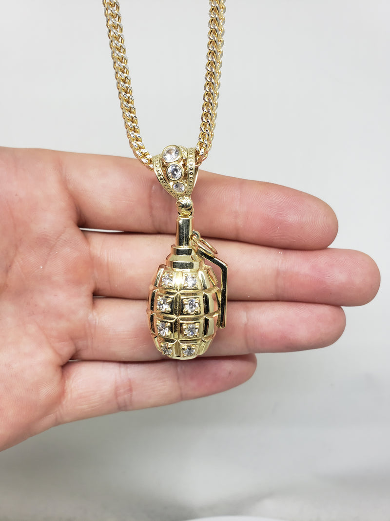 Chaîne Franco 10k taille diamant avec pendentif bombe