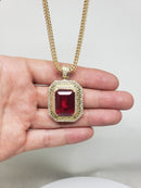 10k Diamond Cut Franco Chain With Red Rock Pendant