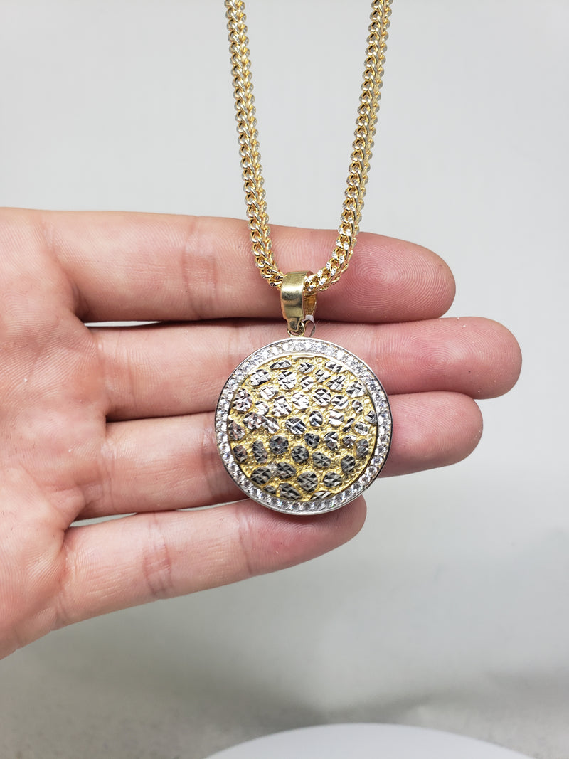 10k Diamond Cut Franco Chain With DuoColor Round Pendant