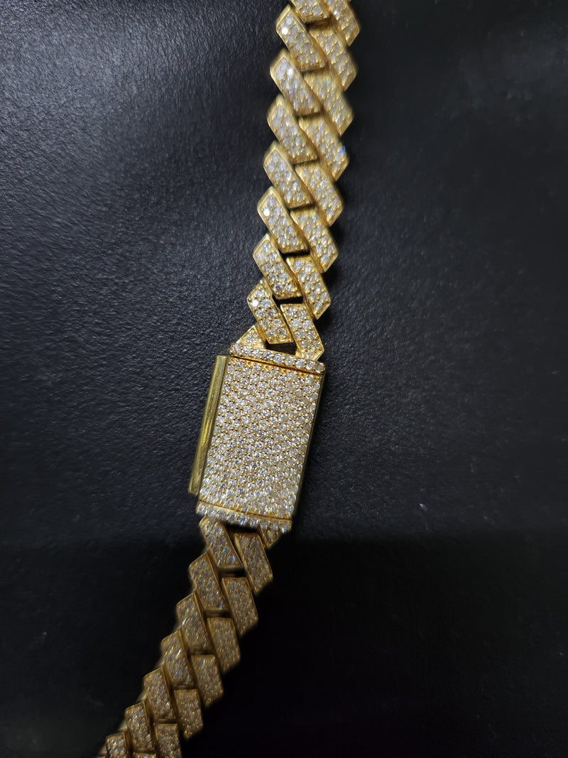 -10MM Yellow Gold Monaco Solid Chain With 15.00ct Diamonds