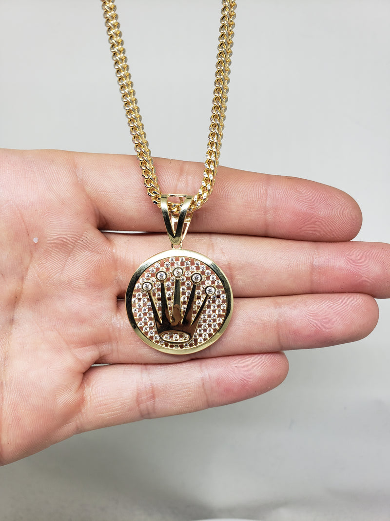 Chaîne Franco 10k taille diamant avec pendentif Rolly rond
