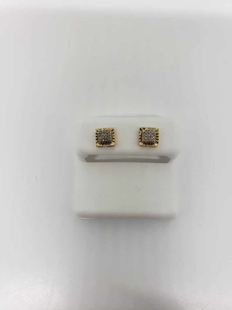 10k 0.10ct square diamond Studs Screw back earrings