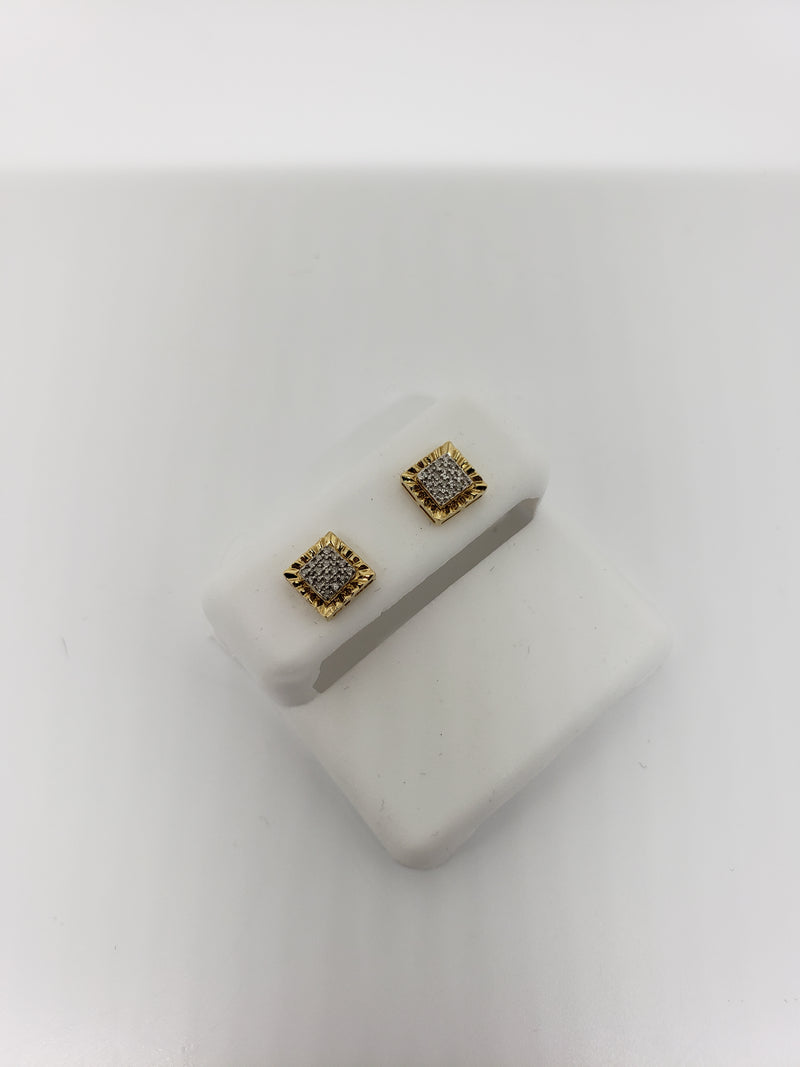 10k 0.10ct square diamond Studs Screw back earrings