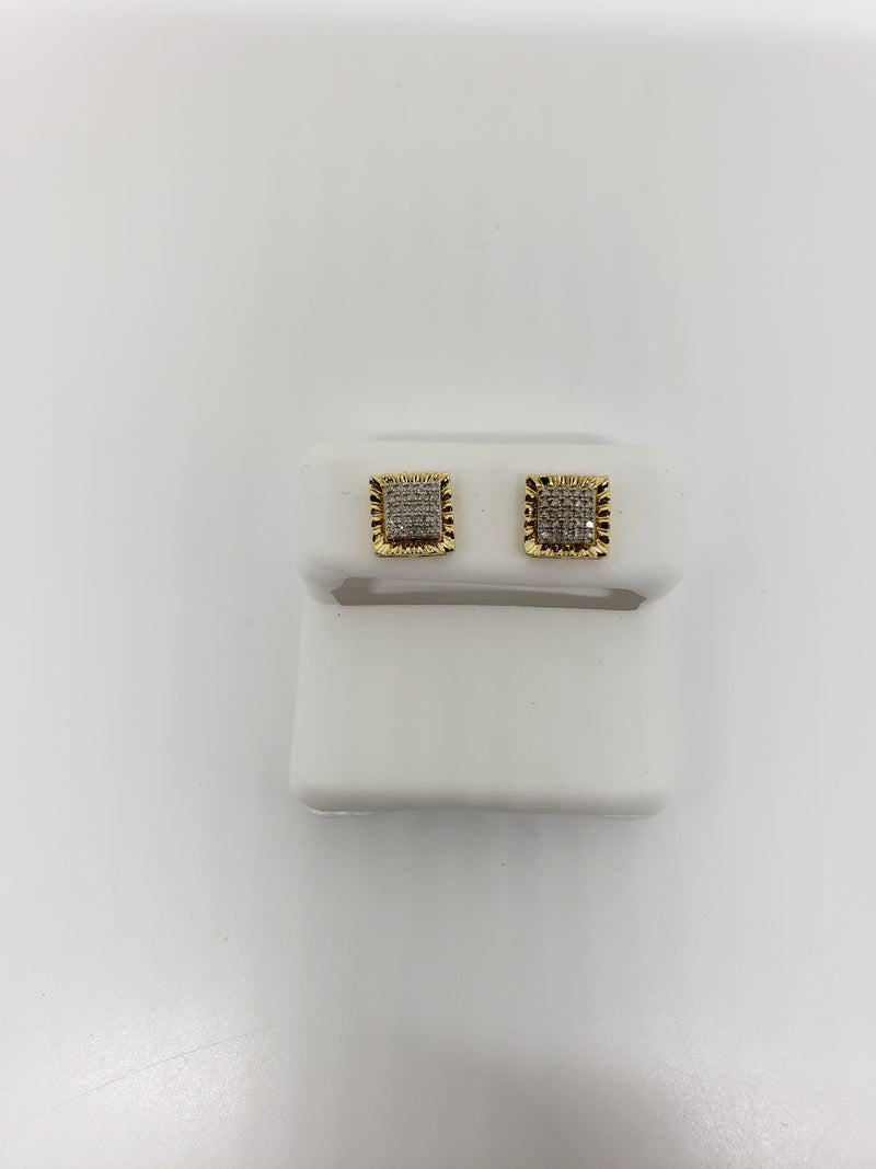 10k 0.16ct square diamond Studs Screw back earrings