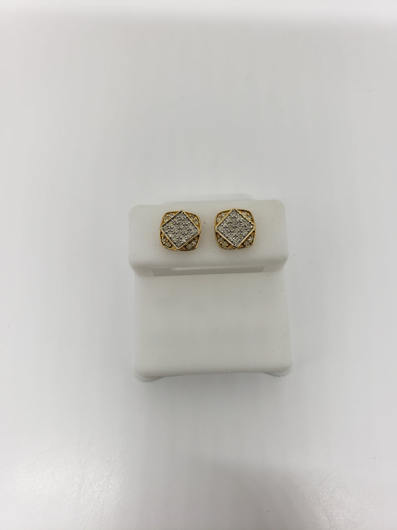 10k 0,35ct diamant carré Boucles d'oreilles à vis