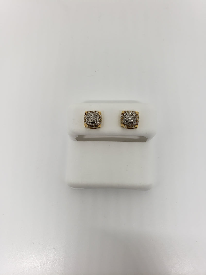 10k 0,25ct diamant carré Boucles d'oreilles à vis