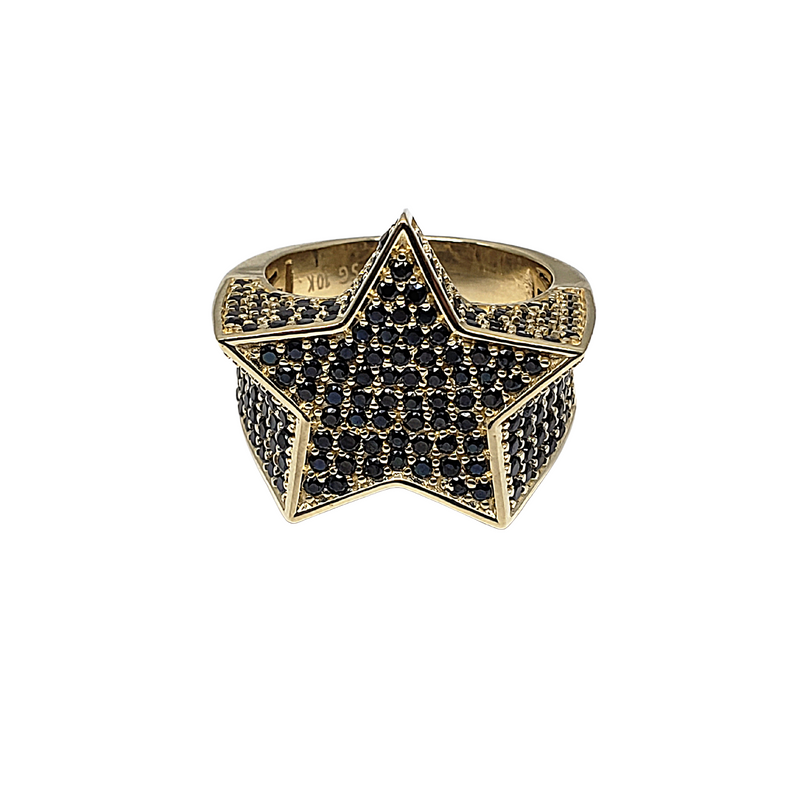 10K Star Ring With Black Stones