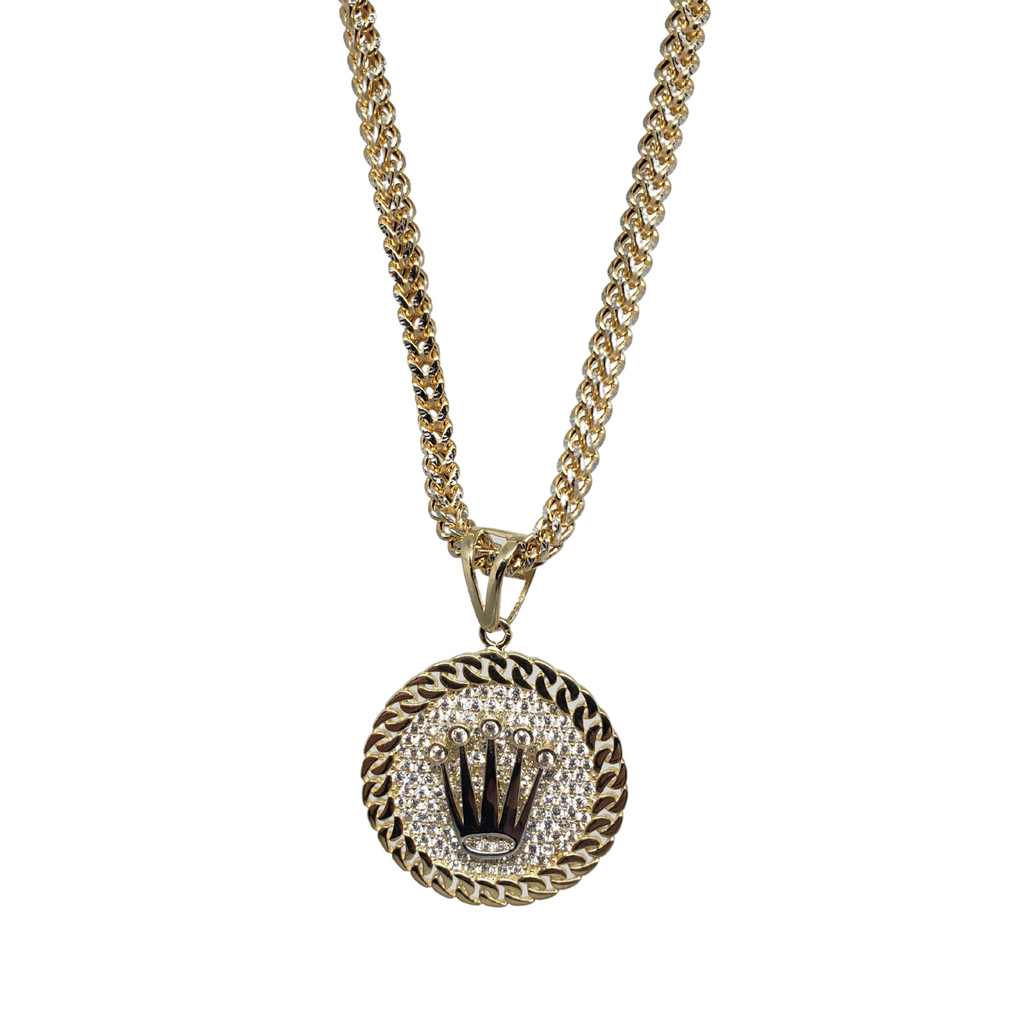Diamond Rolly 10k Diamond Cut Franco Chain With Round Rolly Pendant