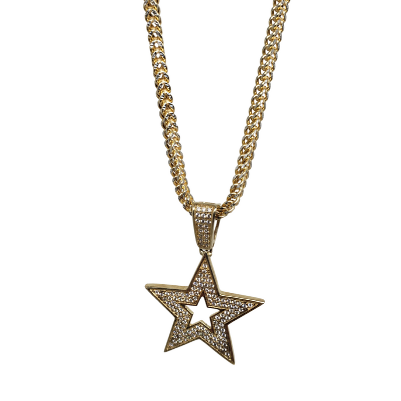 10k Diamond Cut Franco Chain With Double Star Pendant
