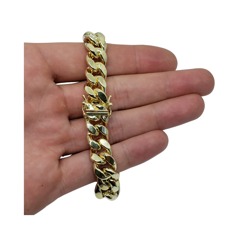 Bracelet Miami Cubaine Link 11mm en or 10k Italien | Miami Cuban Link Bracelet for Men 11mm Italian Yellow Gold 10k B-MC11-Gold Custom