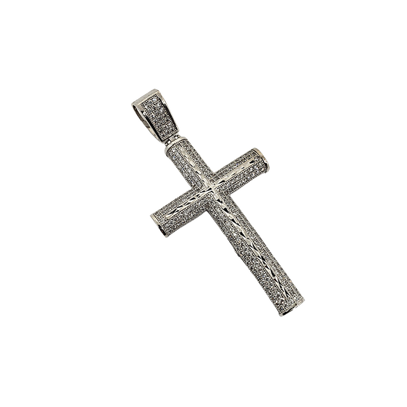 10k White Gold Cross Pendant with stones
