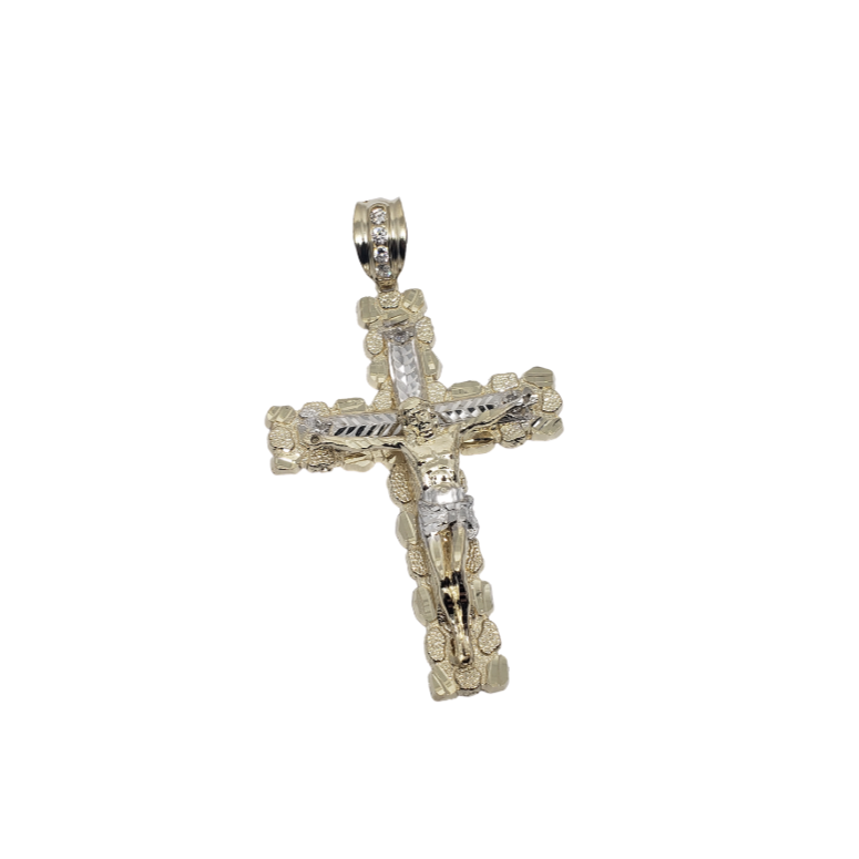 Nuggo Cross Pendant with Jesus in 10K Gold LA109