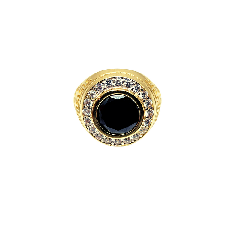10K Greek Design Round Black Stone Ring New