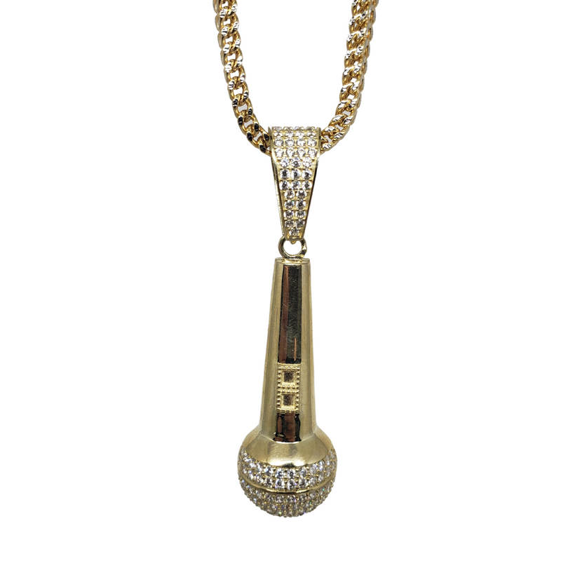 Chaîne Franco 10k taille Diamant avec pendentif Microphone