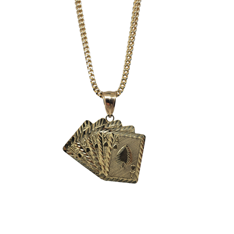 10k Diamond Cut Franco Chain With Cards Pendant
