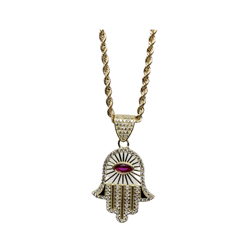 Hamsa Rope Chain 10k Rope chain + Hamsa Red stone 10k Gold New