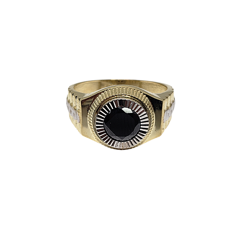 10K Black Stone Round Design Ring