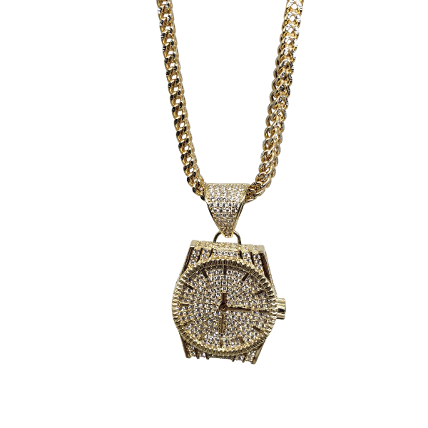 Chaîne Franco 10k taille diamant avec pendentif montre