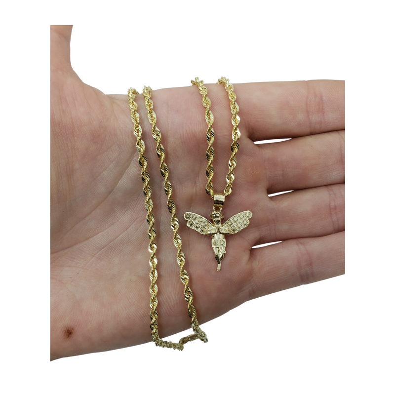 10K Yellow Gold Rope Chain with Angel Pendant GC-028
