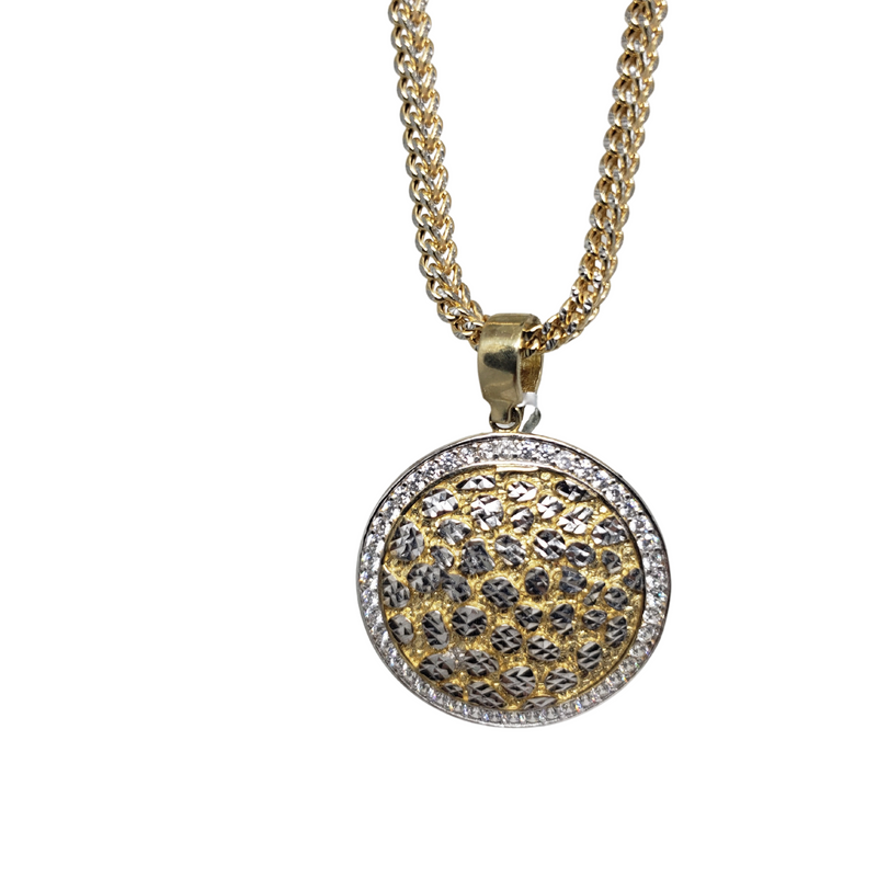 10k Diamond Cut Franco Chain With DuoColor Round Pendant