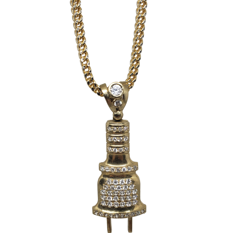 Diamond Plug Chain 10k Diamond Cut Franco Chain With Plug Pendant