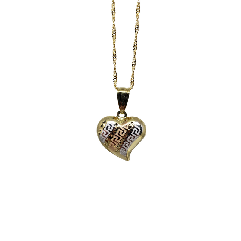 10k Gold Chain with Tricolor Medusa Shaped Heart Pendant
