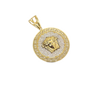 10k Round Greek Design Pendant with Stones