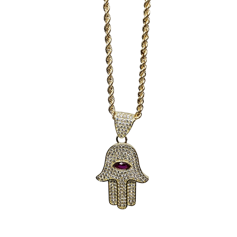 Hamsa Rope Chain 10k Rope Chain + Hamsa red stone New